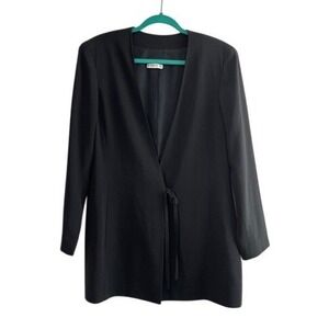 Emanuel Ungaro Black Wool Tie Front Collarless Blazer Jacket Size 14/48
